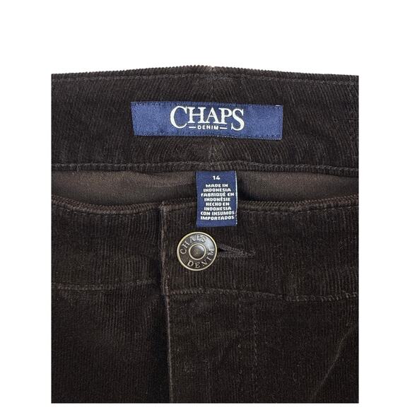 Chaps Denim Corduroy Pants Women 14 Brown Stretch Mid-Rise Classic Preppy - Picture 3 of 10